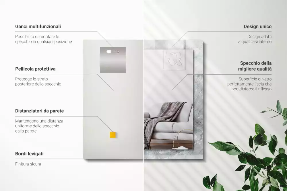 Miroir avec imprimé rectangulaire Marbre veiné gris