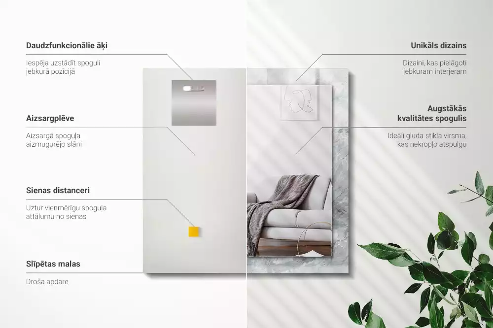 Miroir avec imprimé rectangulaire Marbre veiné gris