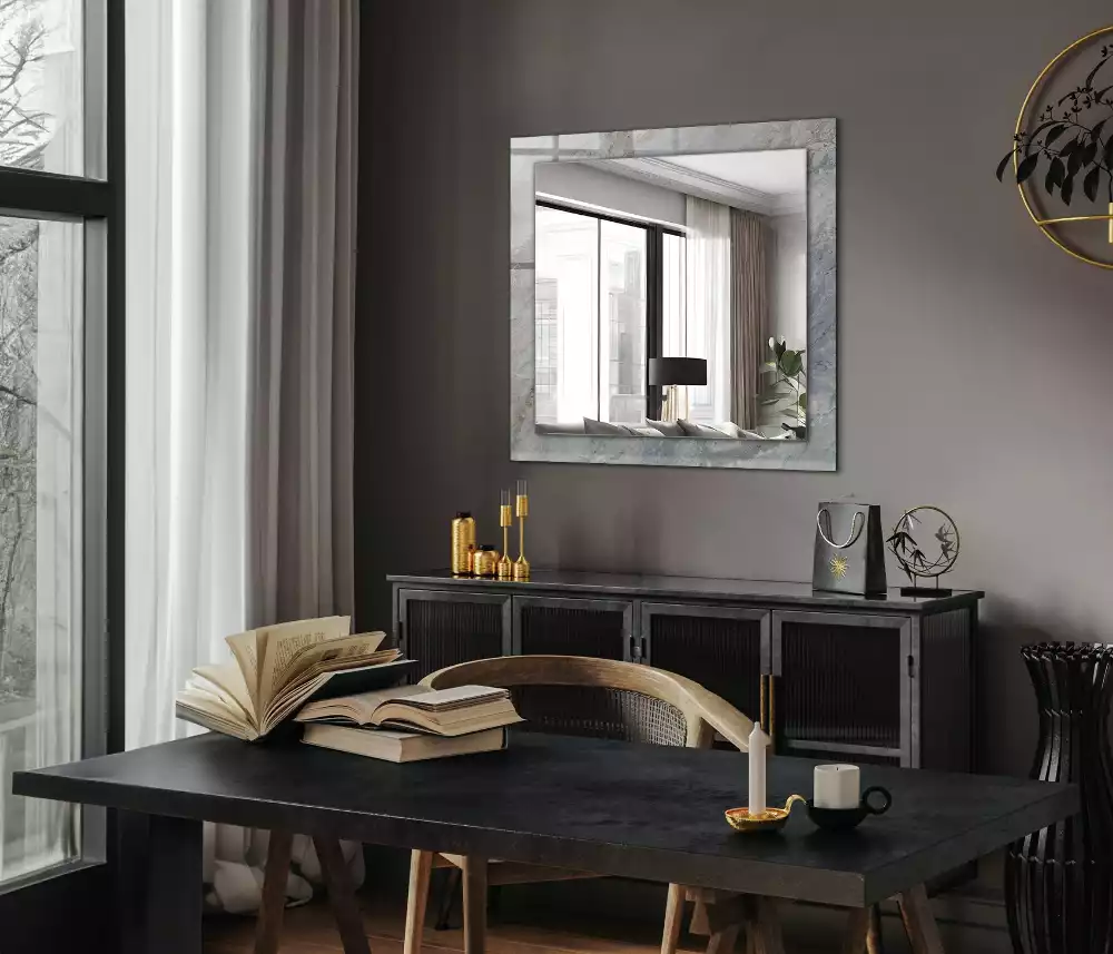 Miroir avec imprimé rectangulaire Marbre veiné gris