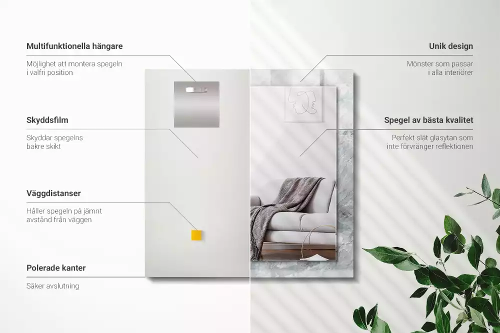 Miroir avec imprimé rectangulaire Marbre veiné gris