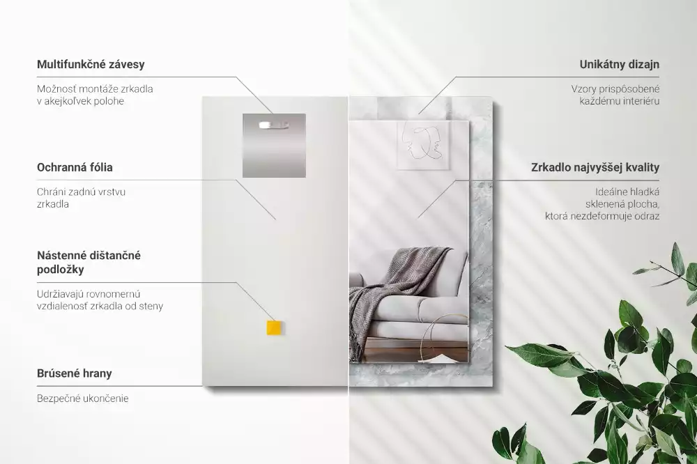 Miroir avec imprimé rectangulaire Marbre veiné gris