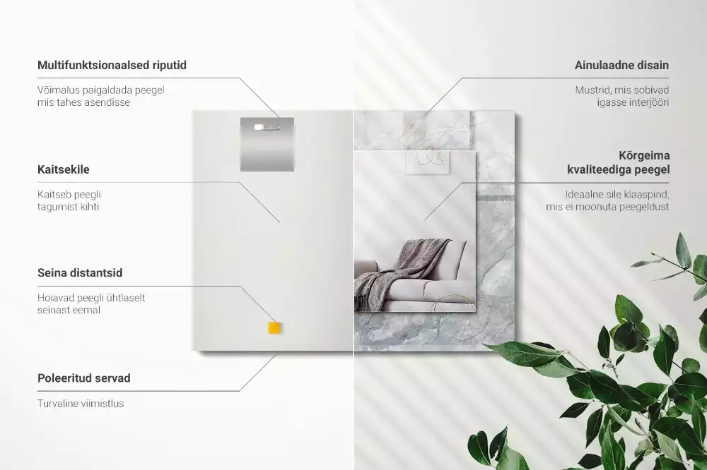 Miroir avec imprimé rectangulaire Marbre veiné gris