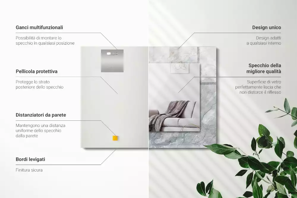 Miroir avec imprimé rectangulaire Marbre veiné gris