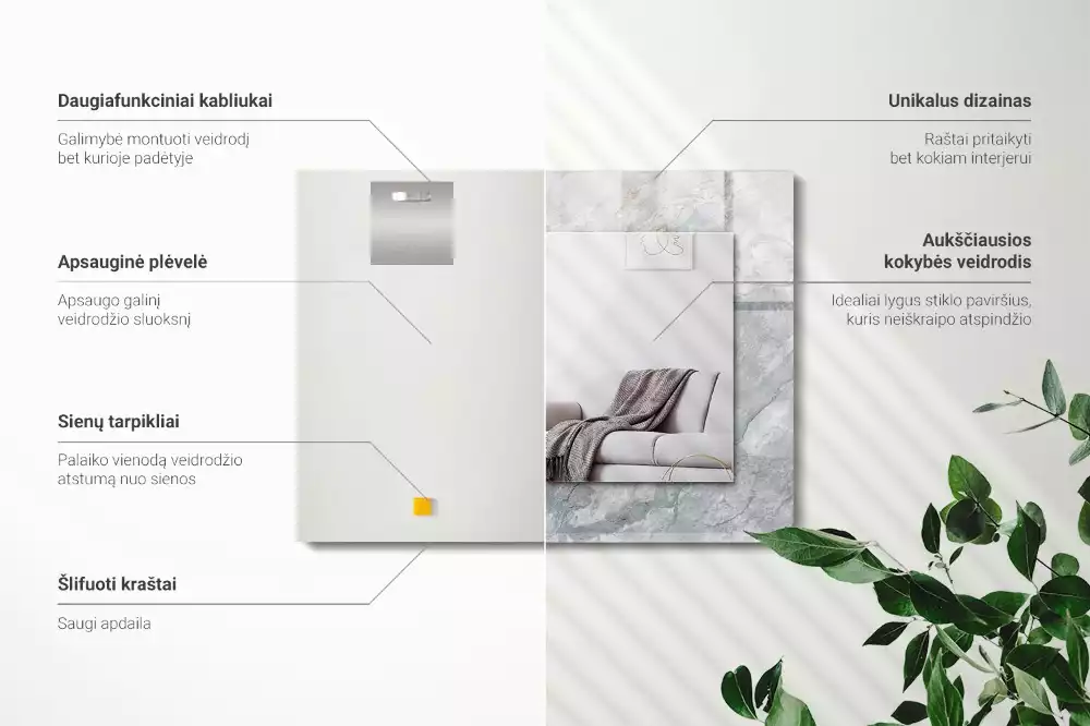 Miroir avec imprimé rectangulaire Marbre veiné gris