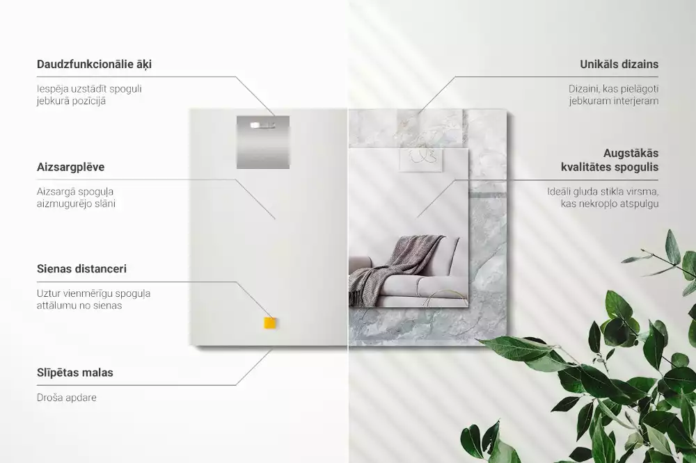 Miroir avec imprimé rectangulaire Marbre veiné gris