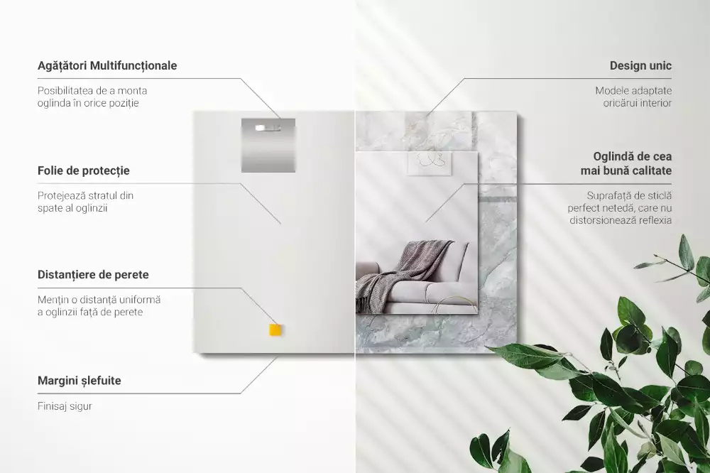 Miroir avec imprimé rectangulaire Marbre veiné gris