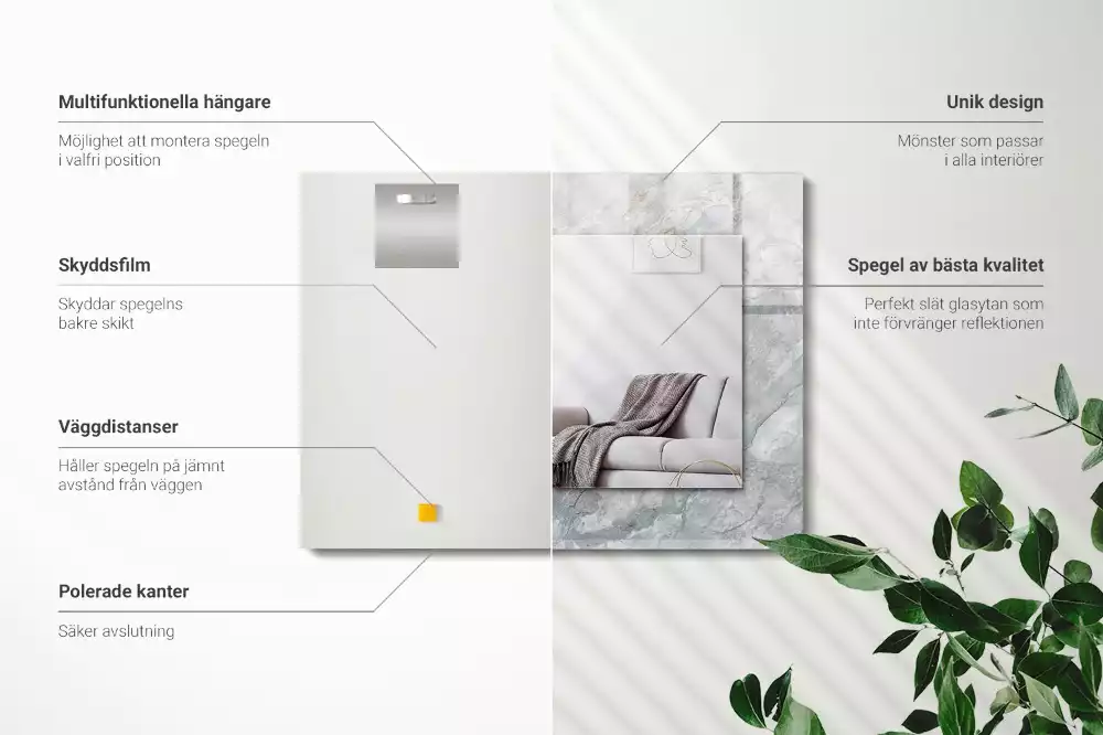 Miroir avec imprimé rectangulaire Marbre veiné gris