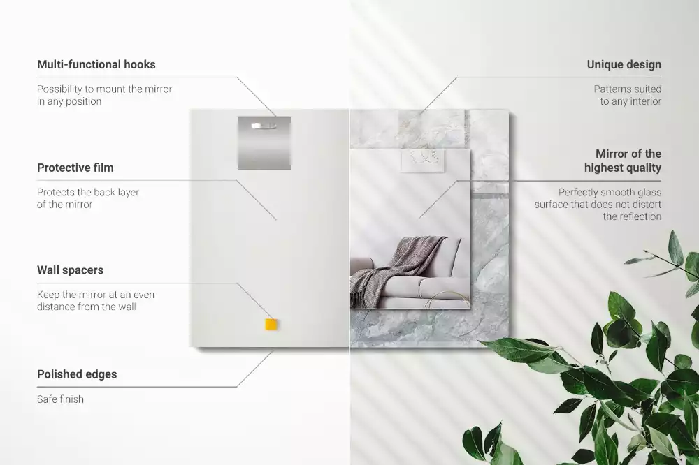 Miroir avec imprimé rectangulaire Marbre veiné gris