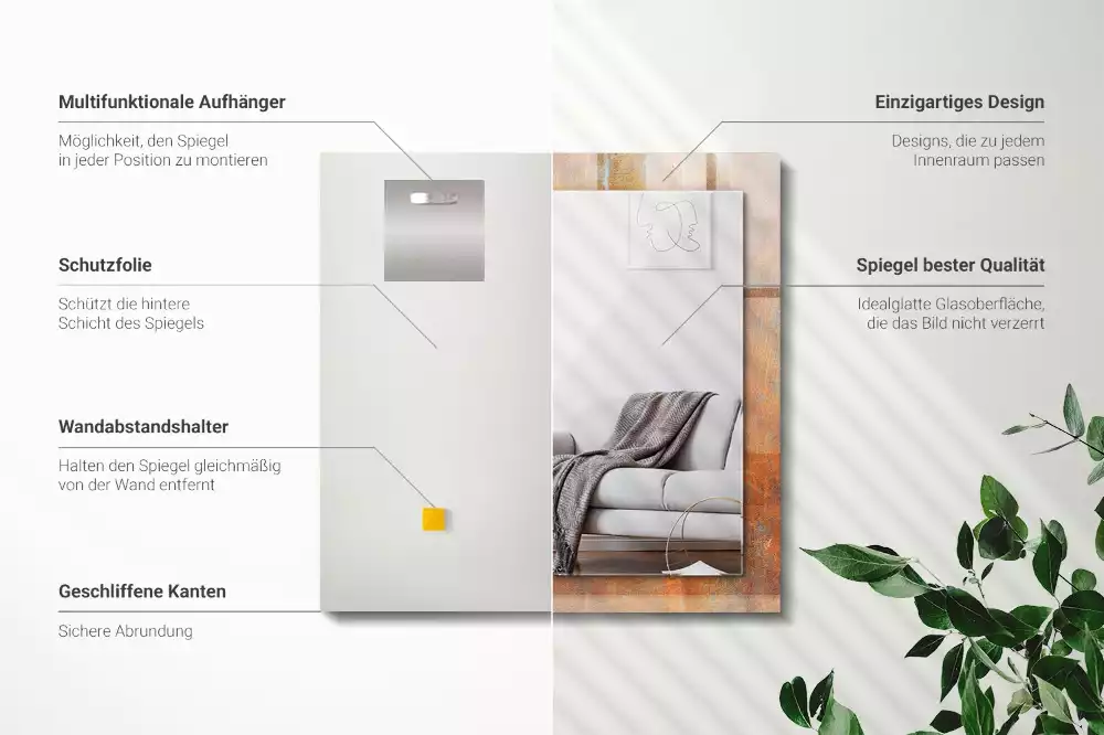 Miroir avec imprimé décoratif rectangulaire Surface rouille métallique