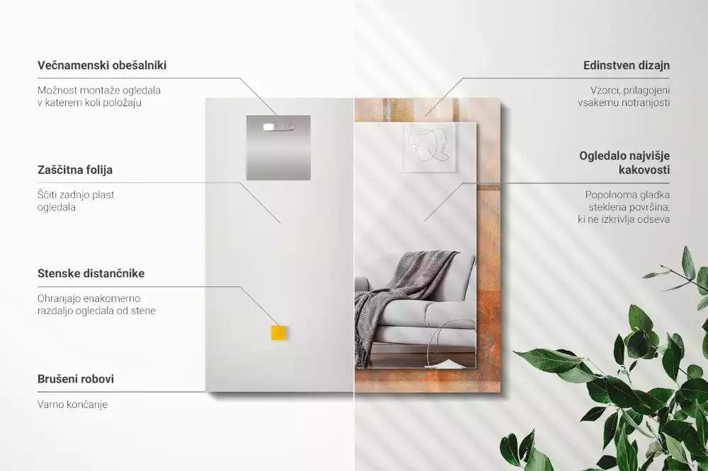 Miroir avec imprimé décoratif rectangulaire Surface rouille métallique