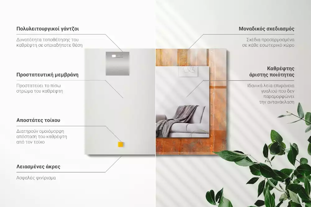 Miroir avec imprimé décoratif rectangulaire Surface rouille métallique