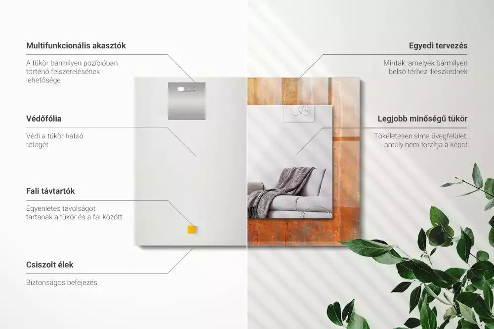 Miroir avec imprimé décoratif rectangulaire Surface rouille métallique