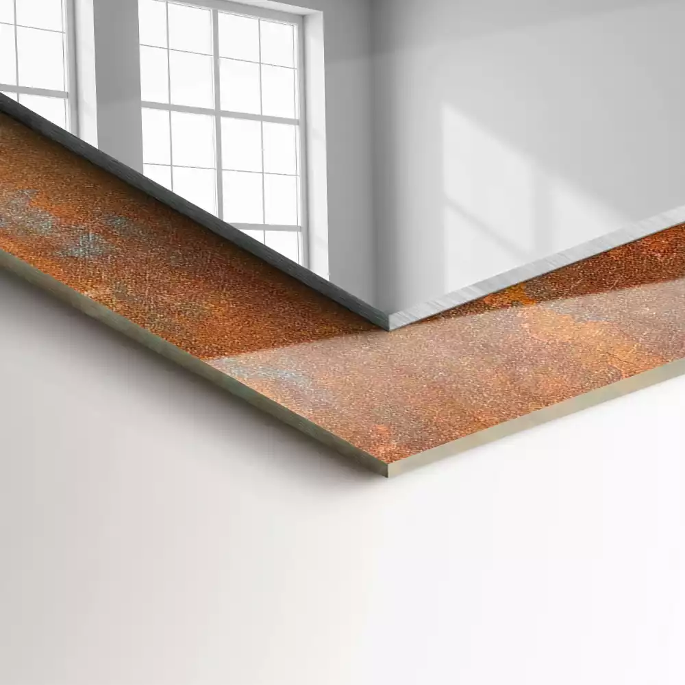 Miroir avec imprimé décoratif rectangulaire Surface rouille métallique