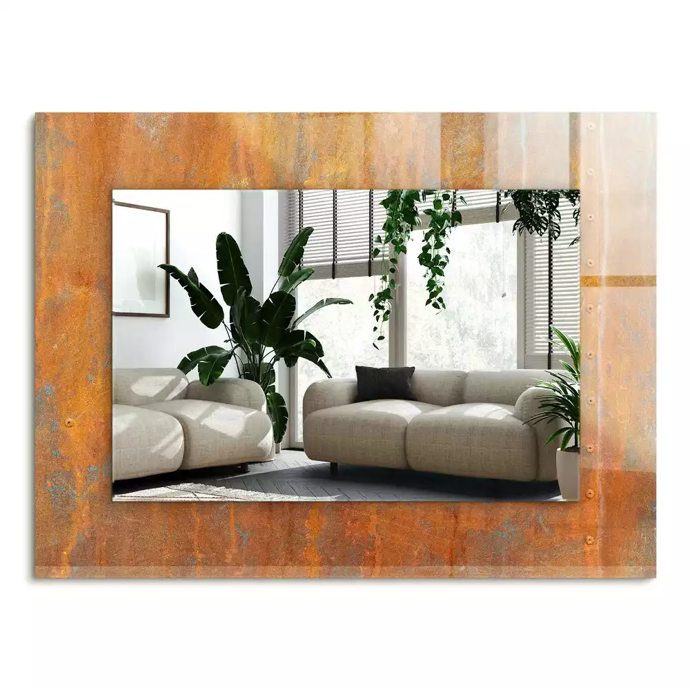 Miroir avec imprimé décoratif rectangulaire Surface rouille métallique
