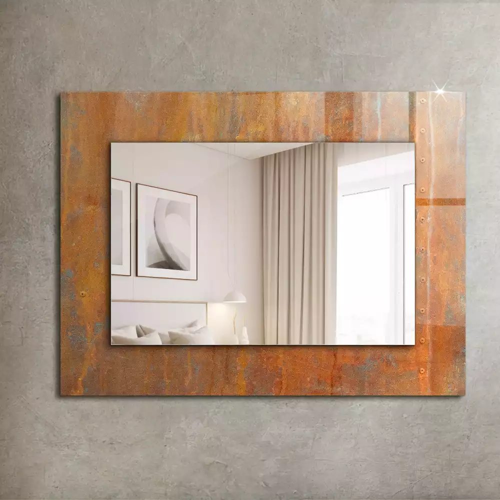 Miroir avec imprimé décoratif rectangulaire Surface rouille métallique