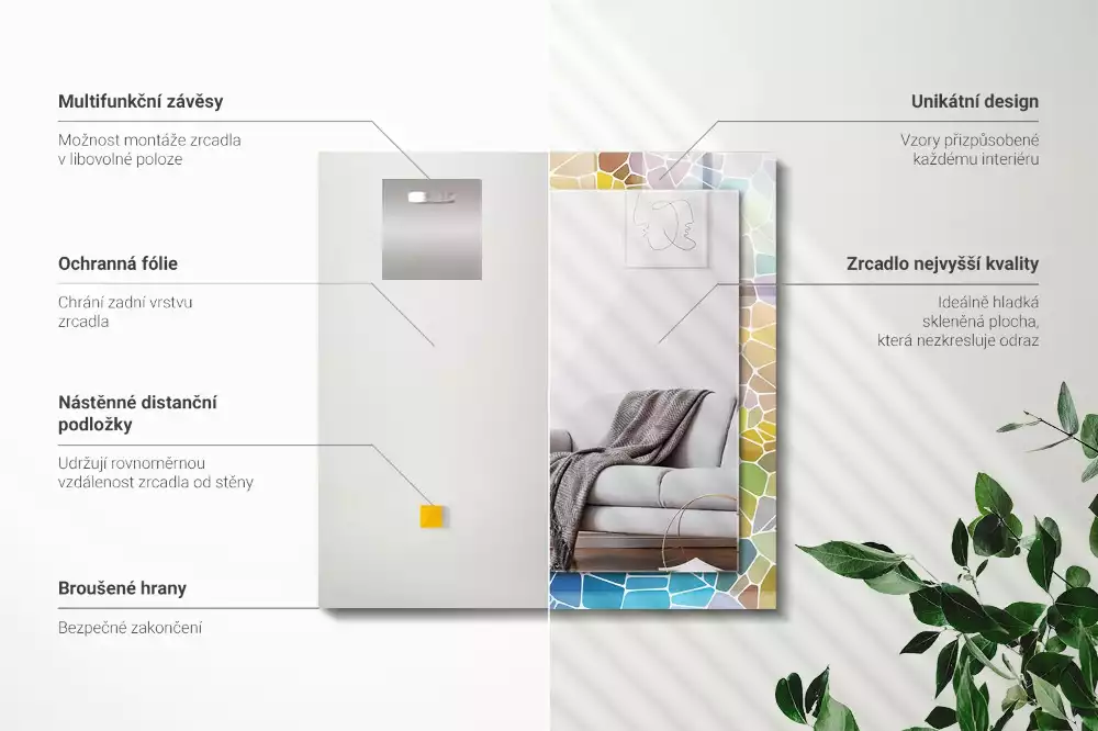 Miroir avec imprimé rectangulaire Mosaïque abstraite colorée