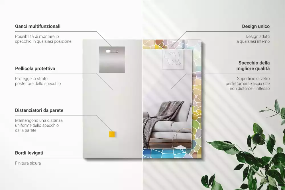 Miroir avec imprimé rectangulaire Mosaïque abstraite colorée