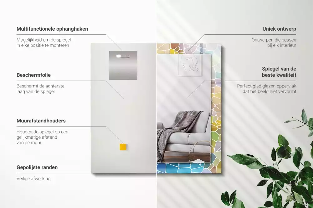 Miroir avec imprimé rectangulaire Mosaïque abstraite colorée