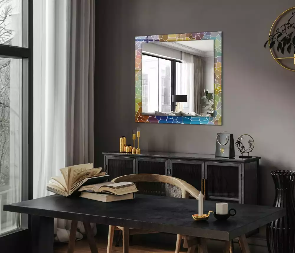 Miroir avec imprimé rectangulaire Mosaïque abstraite colorée