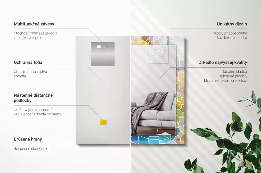 Miroir avec imprimé rectangulaire Mosaïque abstraite colorée