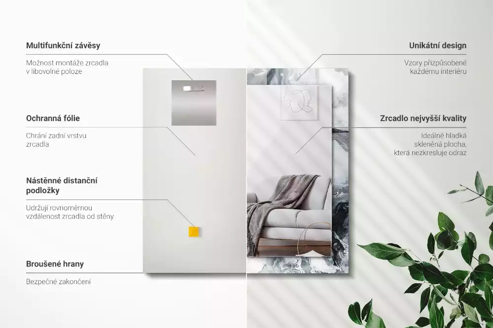 Miroir avec imprimé décoratif rectangulaire Composition picturale abstraite