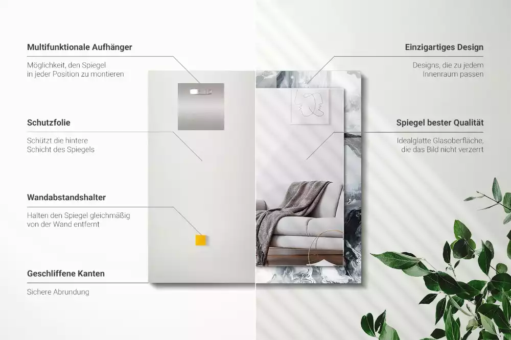 Miroir avec imprimé décoratif rectangulaire Composition picturale abstraite