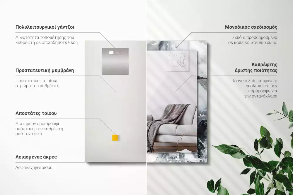 Miroir avec imprimé décoratif rectangulaire Composition picturale abstraite