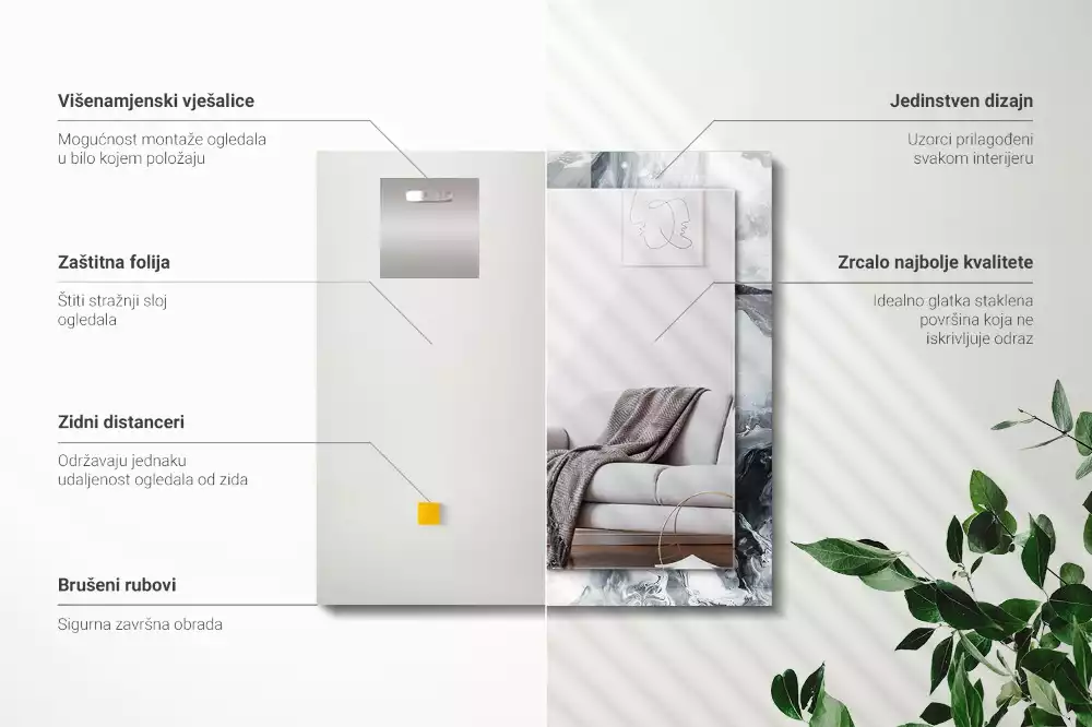 Miroir avec imprimé décoratif rectangulaire Composition picturale abstraite