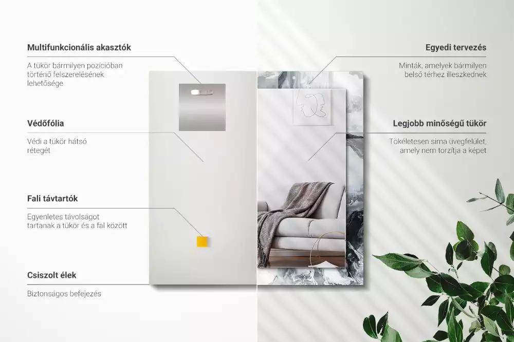 Miroir avec imprimé décoratif rectangulaire Composition picturale abstraite