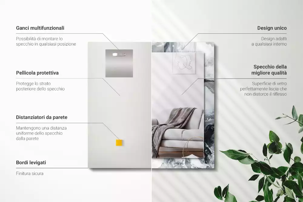 Miroir avec imprimé décoratif rectangulaire Composition picturale abstraite