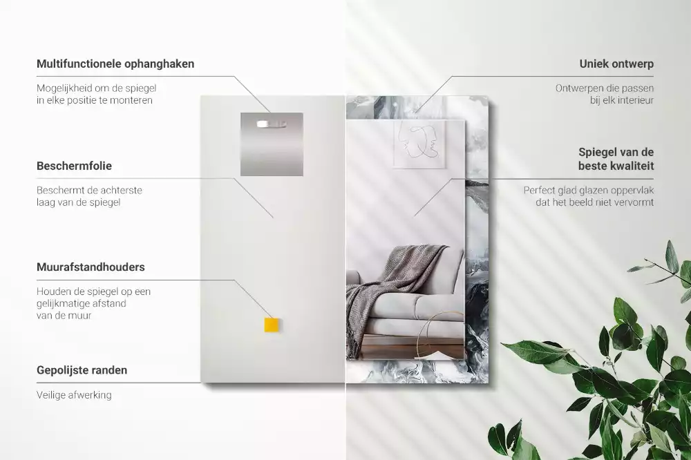 Miroir avec imprimé décoratif rectangulaire Composition picturale abstraite