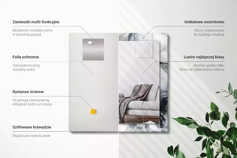 Miroir avec imprimé décoratif rectangulaire Composition picturale abstraite