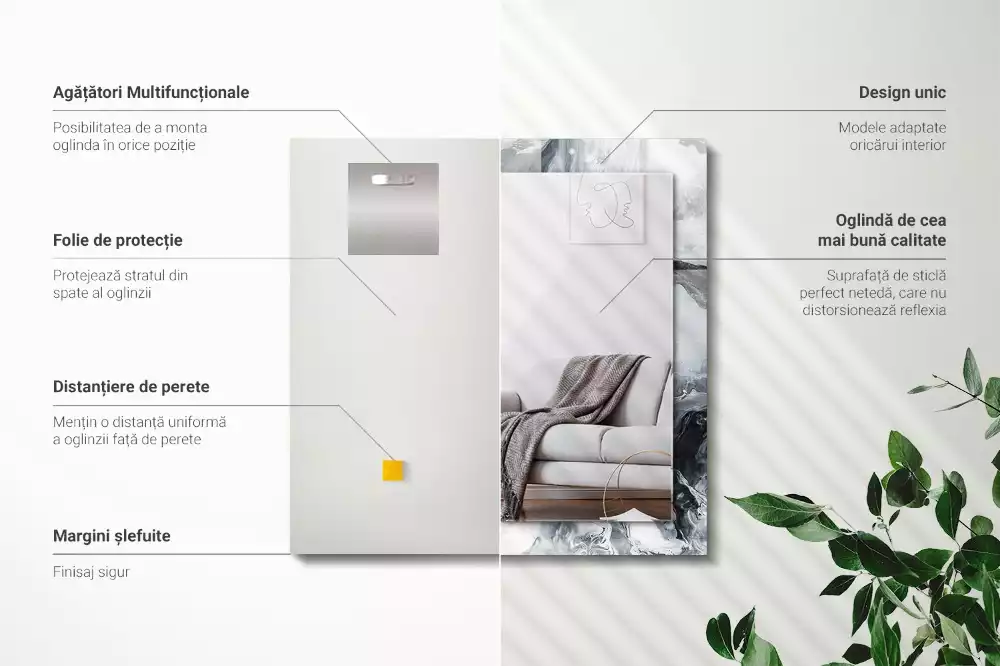 Miroir avec imprimé décoratif rectangulaire Composition picturale abstraite