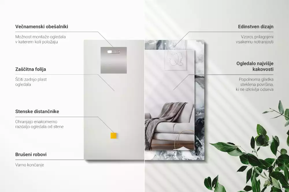 Miroir avec imprimé décoratif rectangulaire Composition picturale abstraite