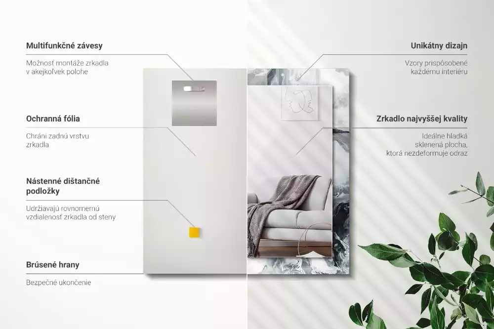 Miroir avec imprimé décoratif rectangulaire Composition picturale abstraite