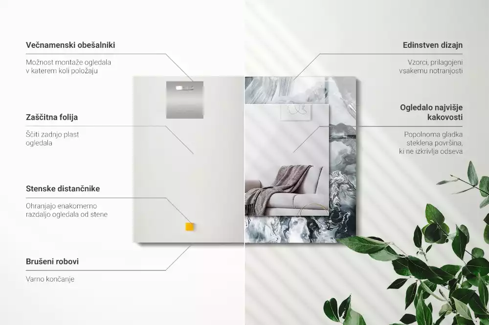 Miroir avec imprimé décoratif rectangulaire Composition picturale abstraite