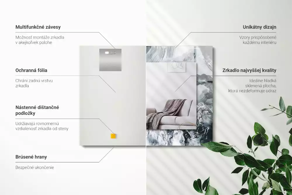 Miroir avec imprimé décoratif rectangulaire Composition picturale abstraite