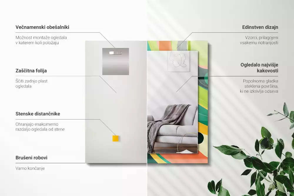 Miroir avec imprimé rectangulaire Motifs colorés abstraits