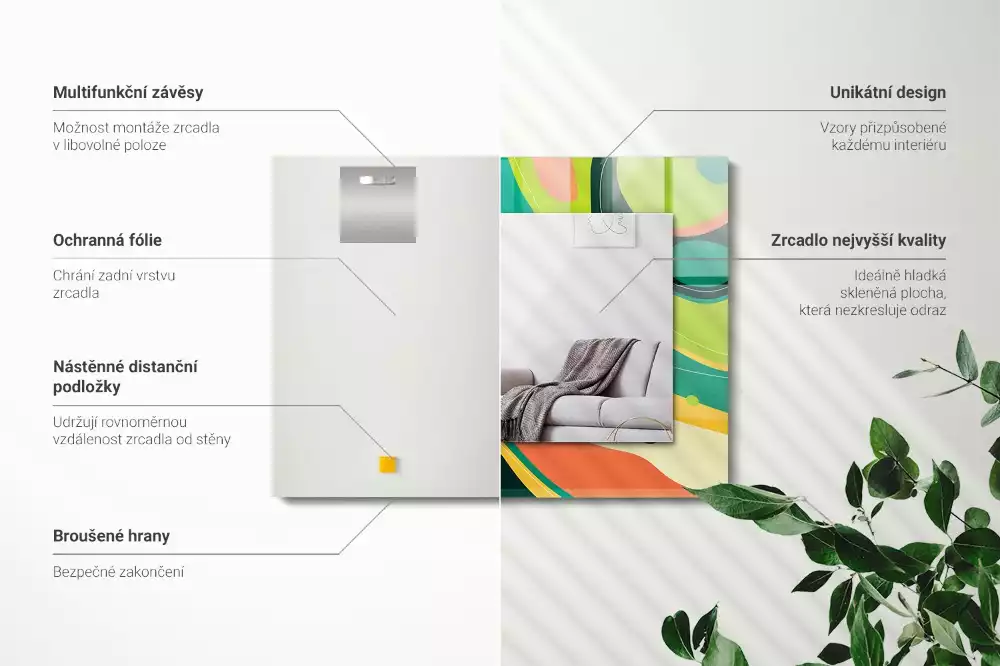 Miroir avec imprimé rectangulaire Motifs colorés abstraits