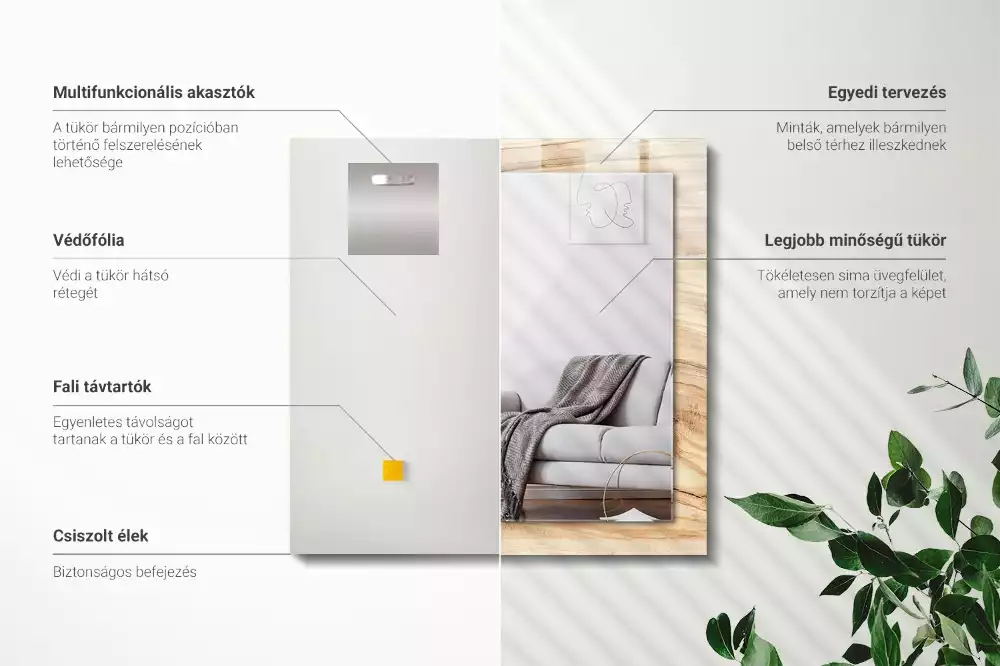 Miroir avec imprimé décoratif rectangulaire Texture bois cernes