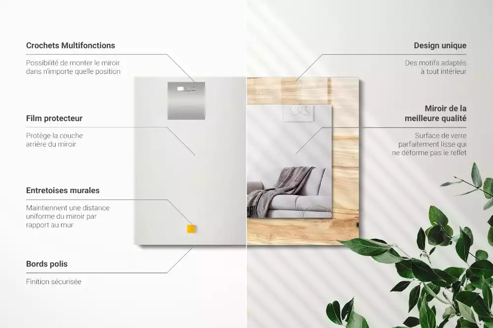 Miroir avec imprimé décoratif rectangulaire Texture bois cernes