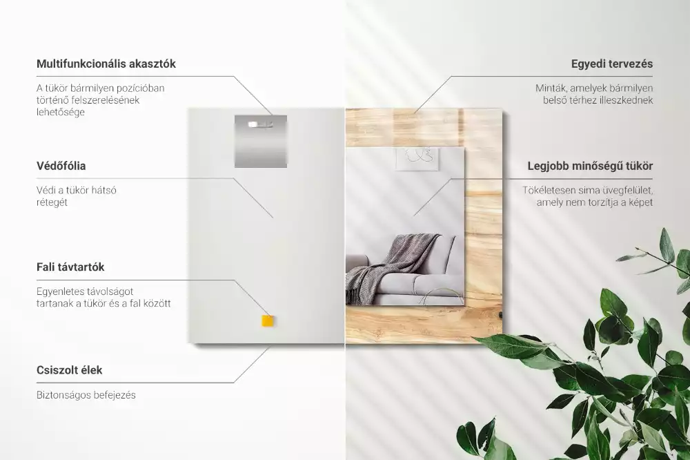 Miroir avec imprimé décoratif rectangulaire Texture bois cernes