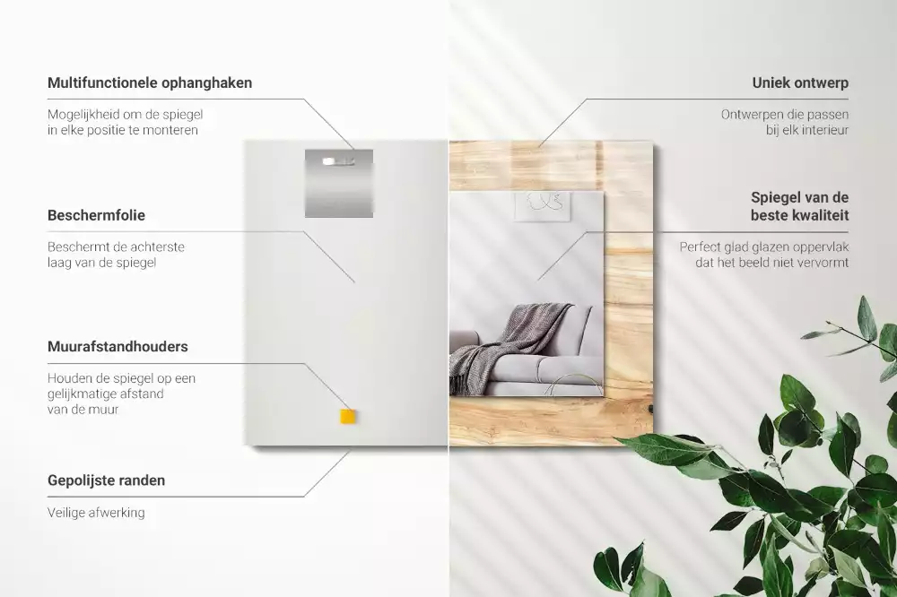 Miroir avec imprimé décoratif rectangulaire Texture bois cernes