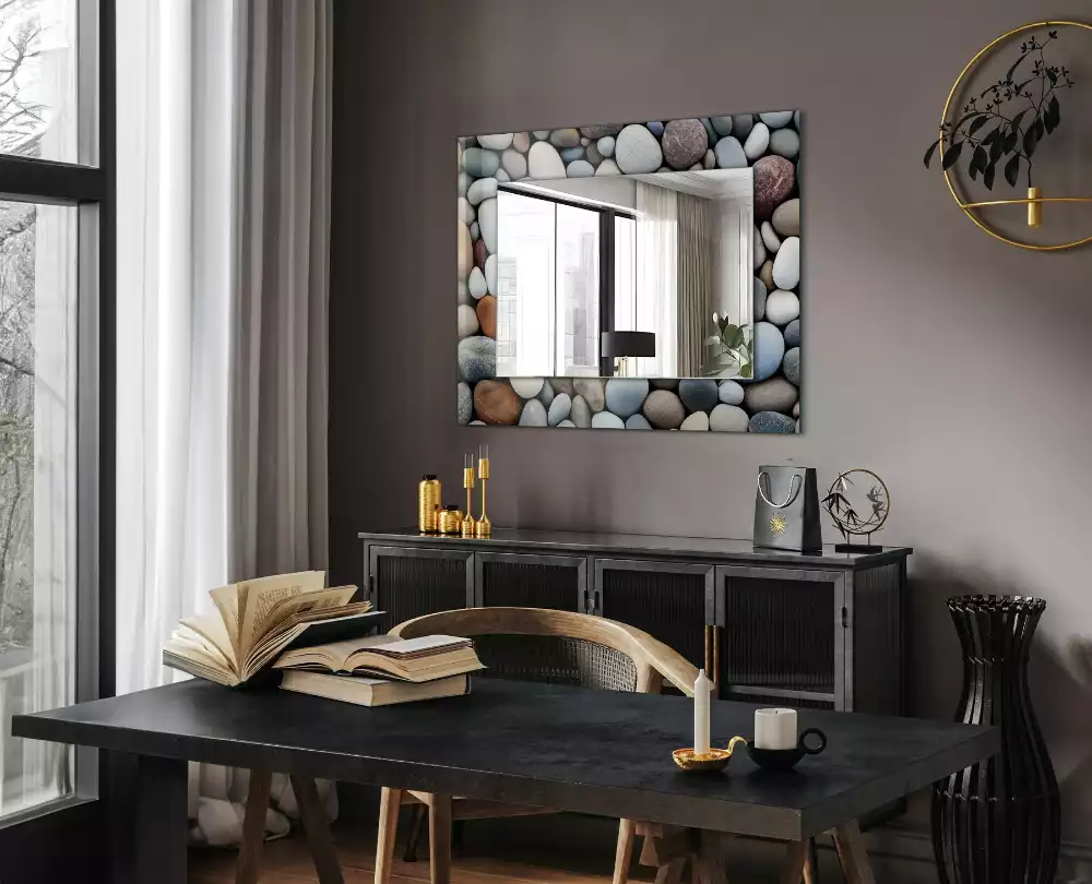 Miroir avec imprimé rectangulaire Pierres lisses colorées