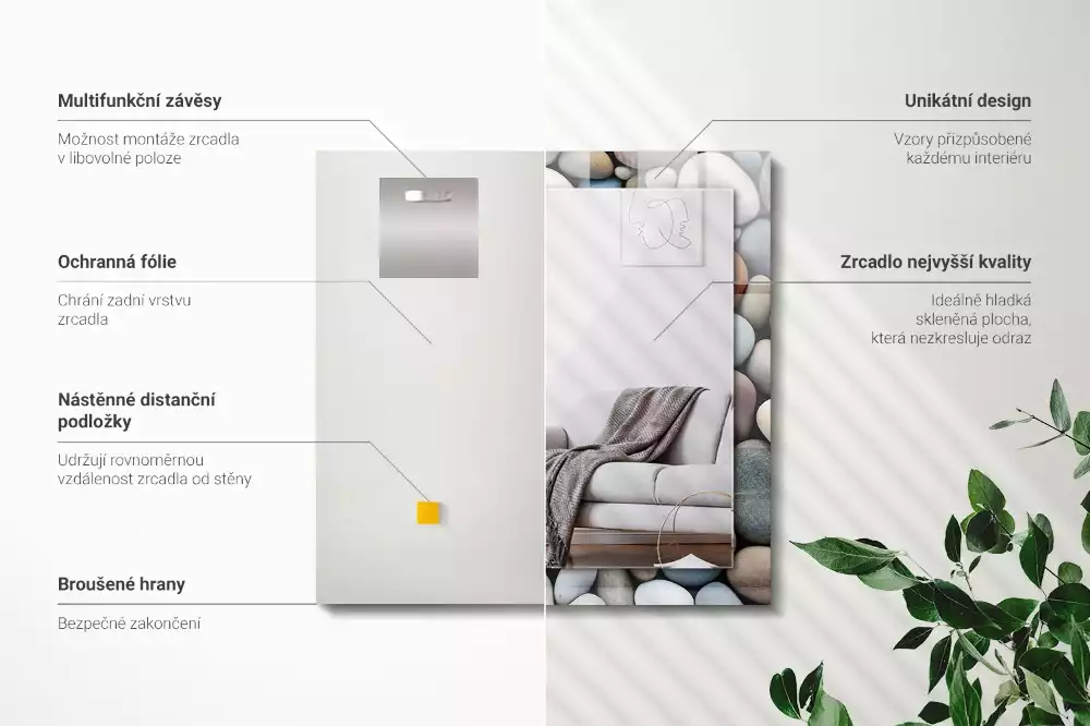 Miroir avec imprimé rectangulaire Pierres lisses colorées