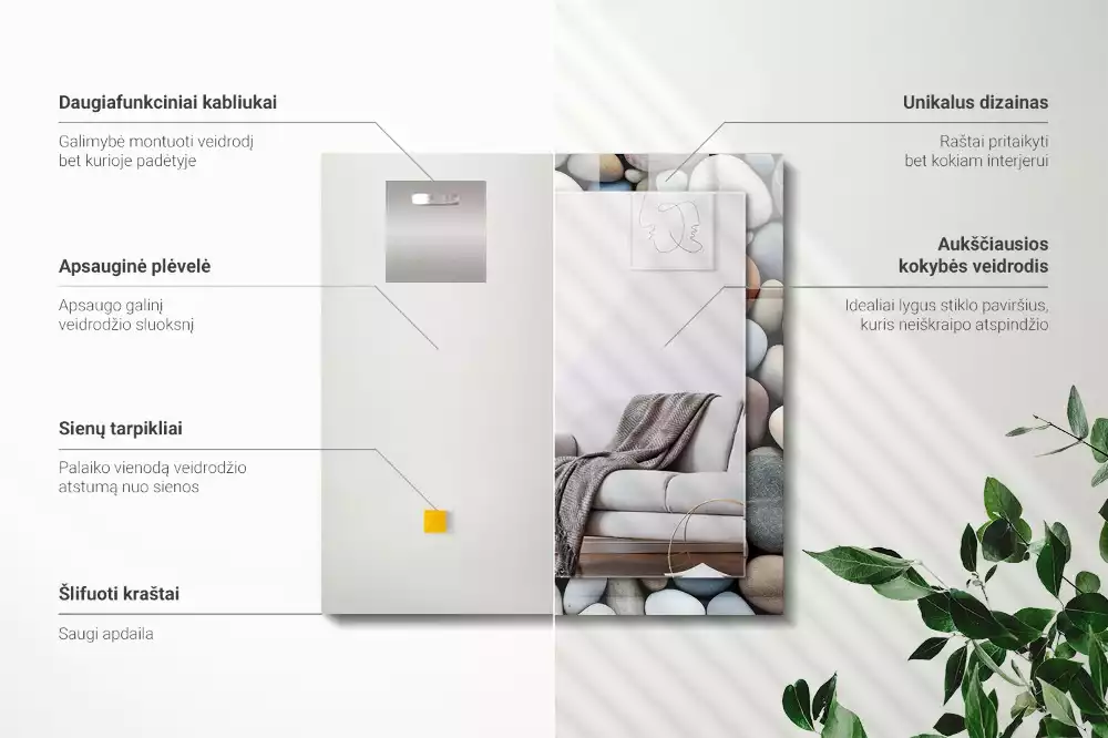 Miroir avec imprimé rectangulaire Pierres lisses colorées