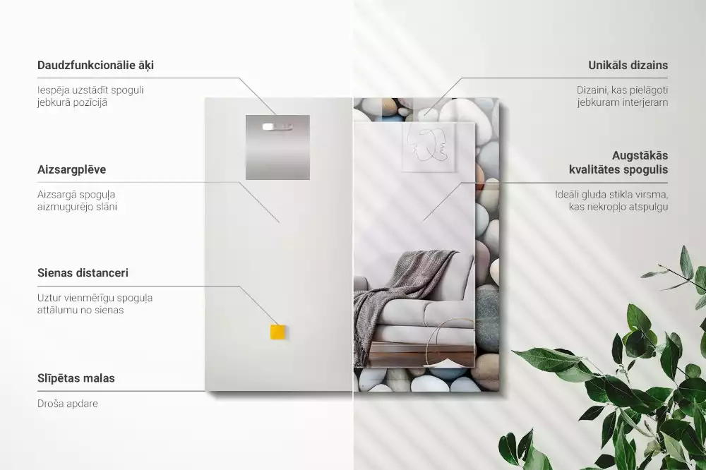 Miroir avec imprimé rectangulaire Pierres lisses colorées