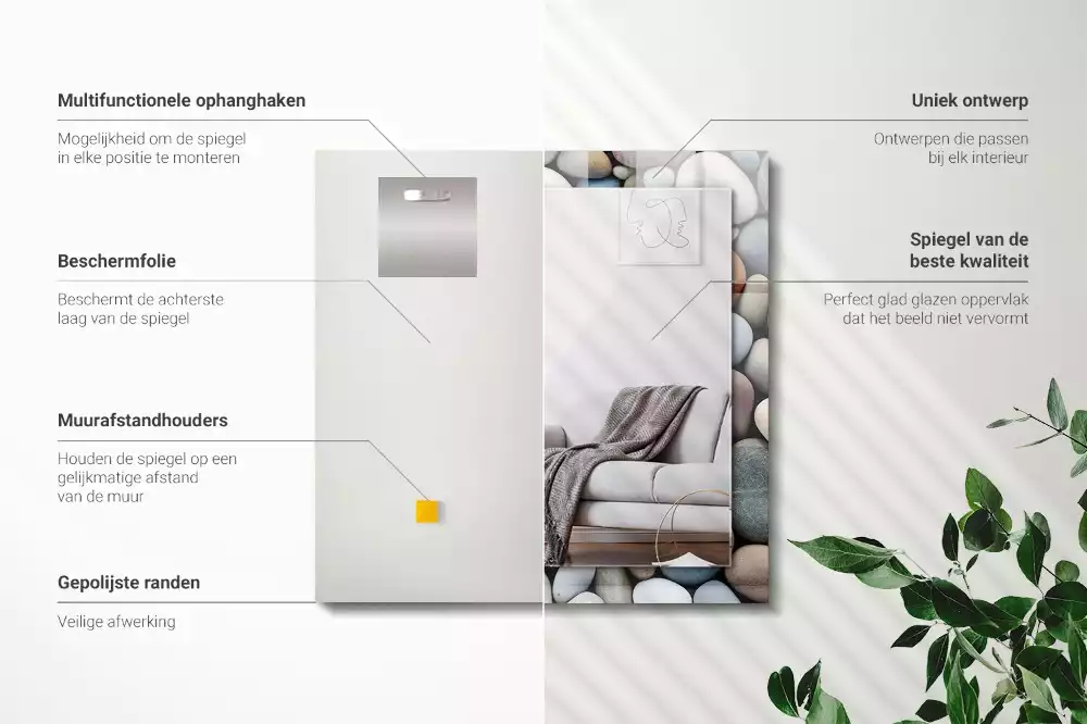 Miroir avec imprimé rectangulaire Pierres lisses colorées