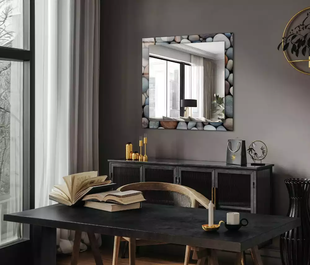 Miroir avec imprimé rectangulaire Pierres lisses colorées