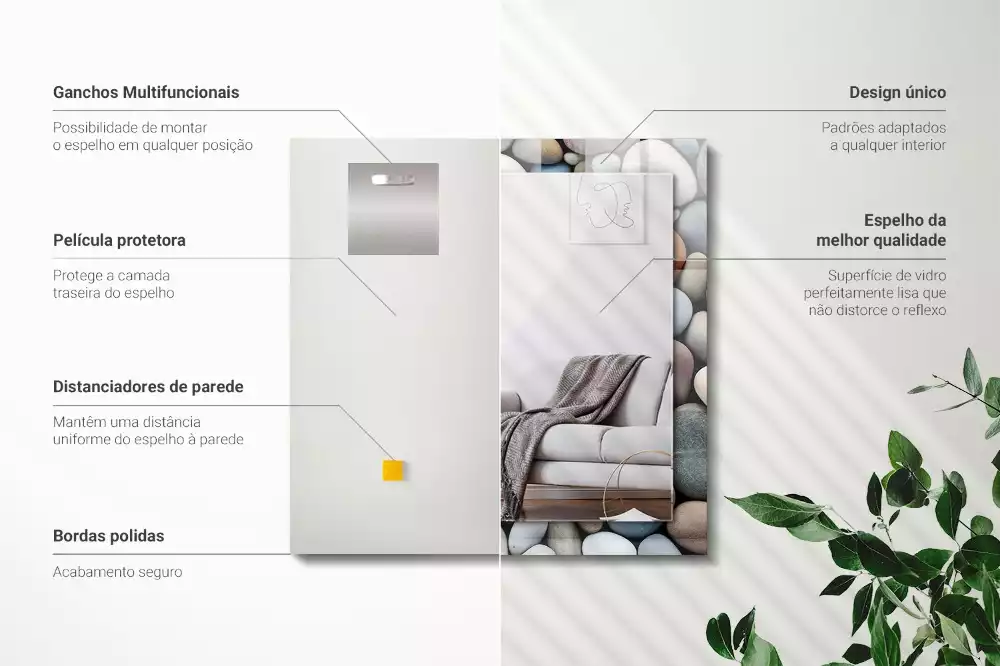 Miroir avec imprimé rectangulaire Pierres lisses colorées